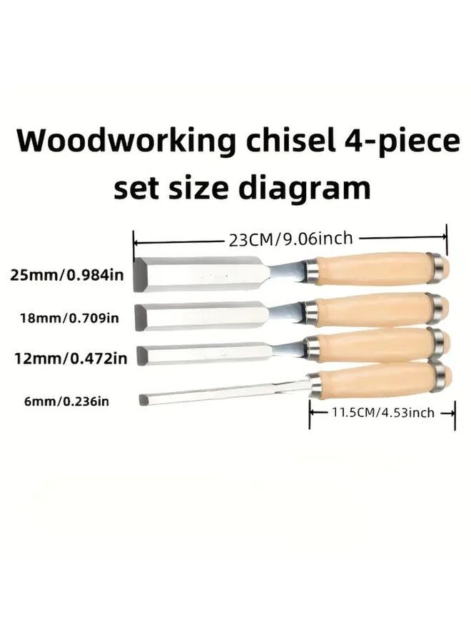 Woodworking Chisel Set 4pcs Wooden Handles Beveled Carving Tools For Sculpture - Image 3